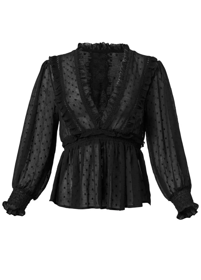 SWISS DOT VNECK TOP Black Women VENUS Night Out Tops