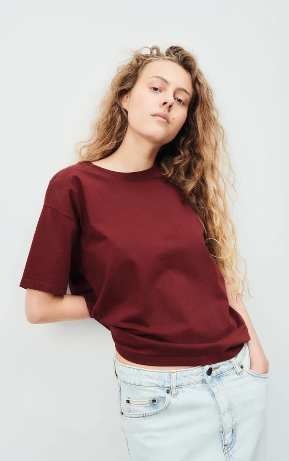 TShirt Fizvalley Vintage Burgundy Women American Vintage Short Sleeve TShirts