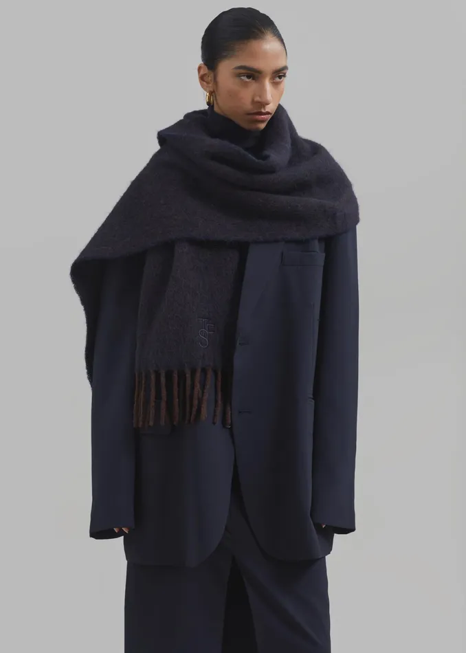The Frankie Shop Etta Wool Scarf 8211 Navy 8211 Women