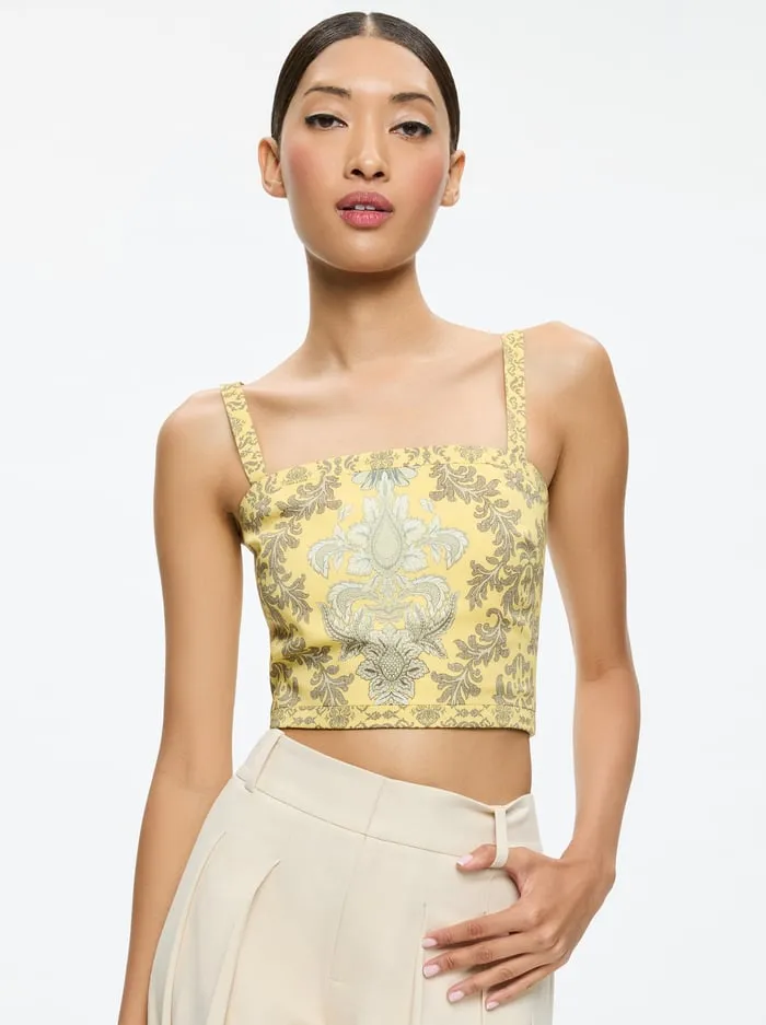 Tops Women Alice Olivia Sasha Lace Up Back Cropped Top Vanity Lemon Meringuemulti Tops Women Alice Olivia Sasha Lace Up Back Cropped Top Vanity Lemon Meringuemulti