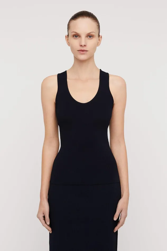 Tops Women Scanlan Theodore CREPE KNIT SINGLET Navy