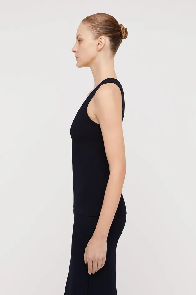 Tops Women Scanlan Theodore CREPE KNIT SINGLET Navy
