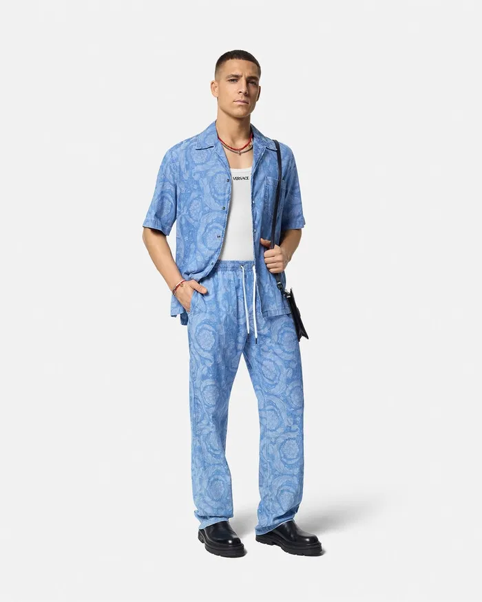 Versace Barocco Chambray Denim Pants Blue Men Pants and Shorts