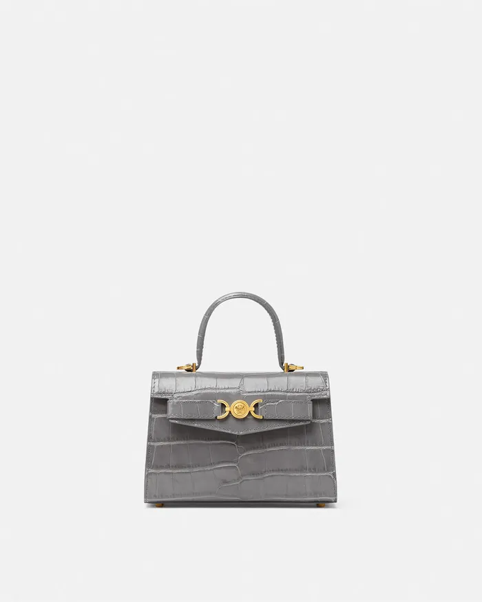 Versace CrocEffect Medusa 03995 Small Handbag Gray Women Top Handle