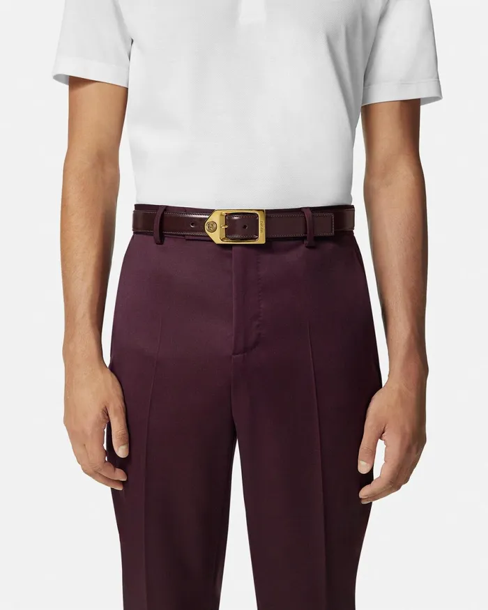 Versace Medusa Biggie Leather Belt 12034 Browngold Men Belts
