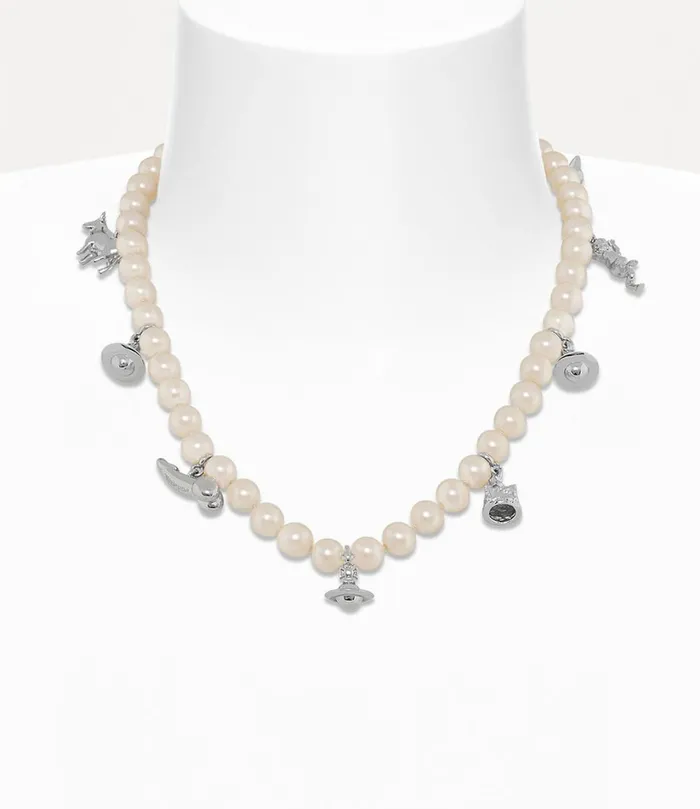 Vivienne Westwood Necklaces Men Man Anglo Pearl Necklace Platinum Creamrose Pearl