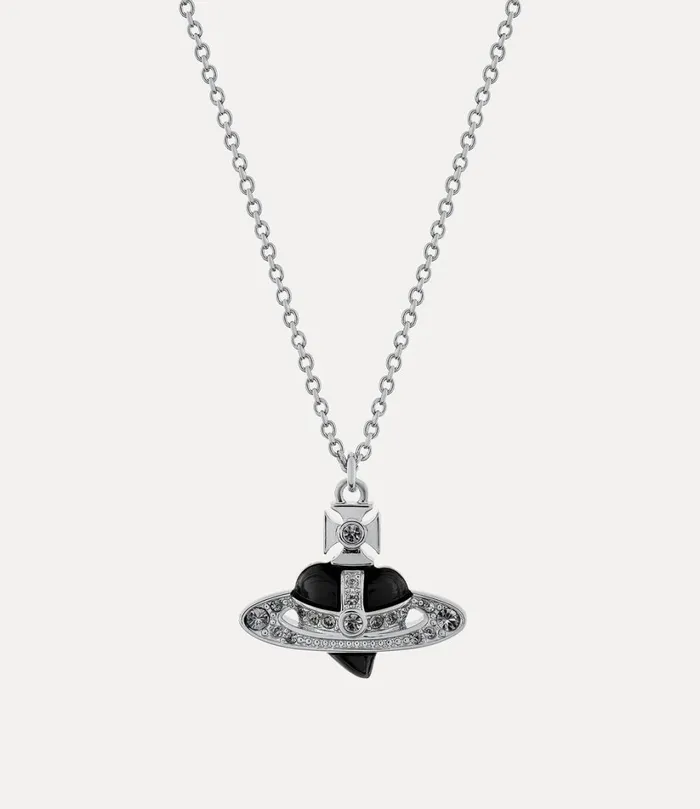 Vivienne Westwood Necklaces Women New Diamante Heart Pendant Necklace Platinumblack Diamond Crystalblack