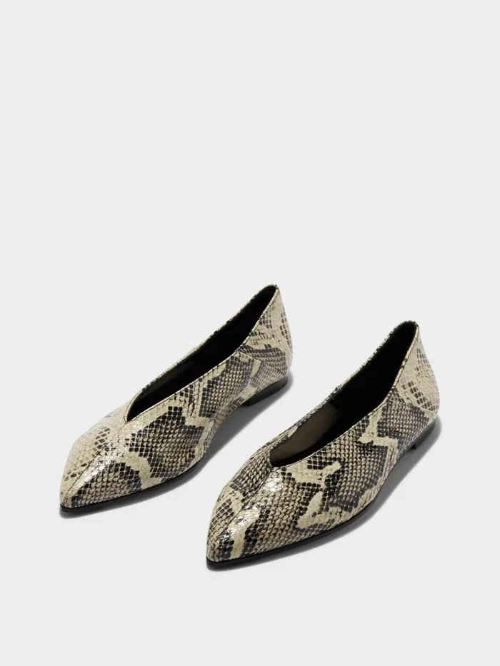 Women Aeyde MOA Creamy Snake Pointed Toe Flat Aeyde Flats