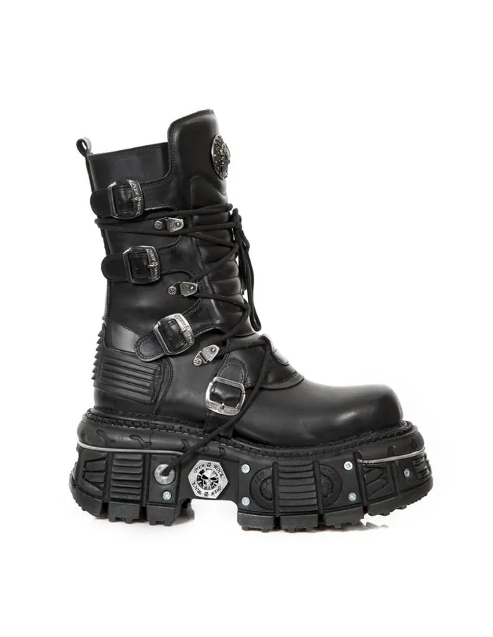 Women Ankle Boot Black Imperfect With Laces MTank002C1 New Rock Platform