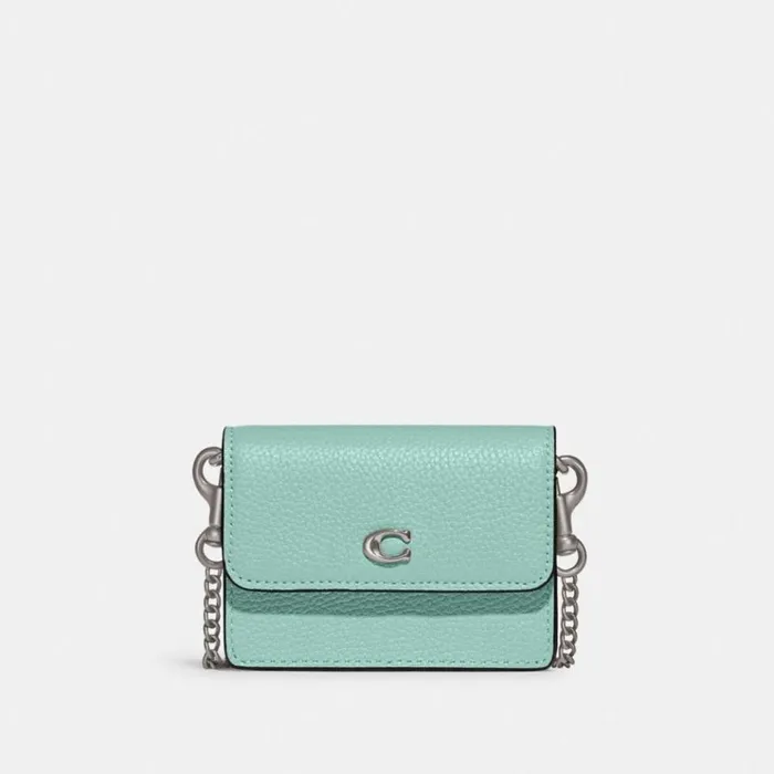 Women Clutches Coach Half Flap Card Case Silverfaded Blue