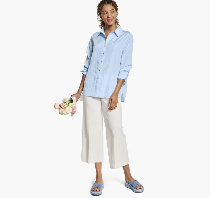 Women Crinkle ButtonFront Shirt Light Blue JohnstonandMurphy Shirts Sweaters and Blazers