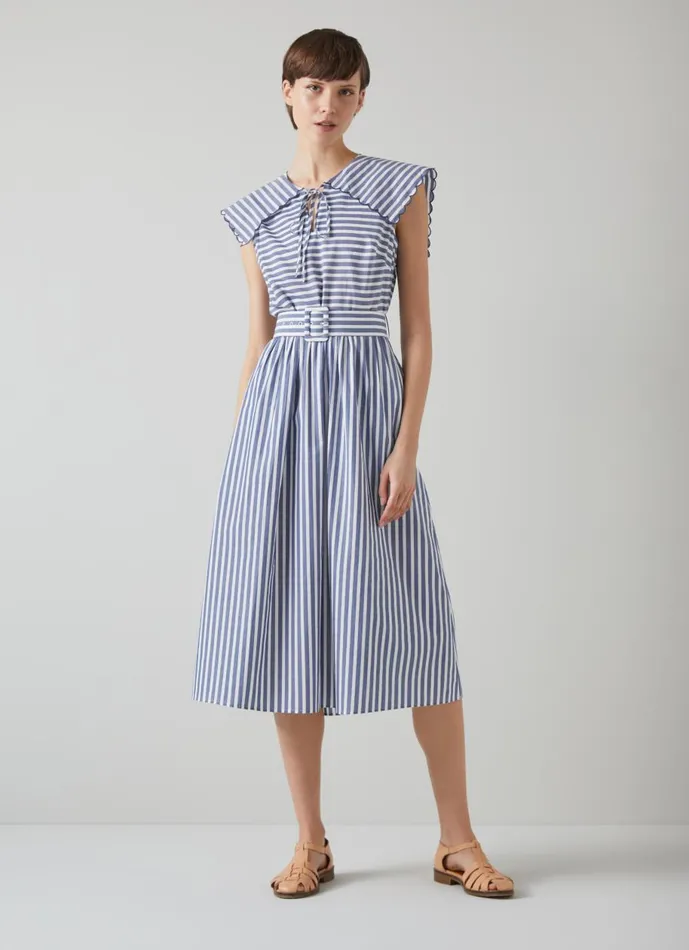 Women Dresses LKBennett Beau Blue And Cream Striped Cotton Sun Dress Navy Cream