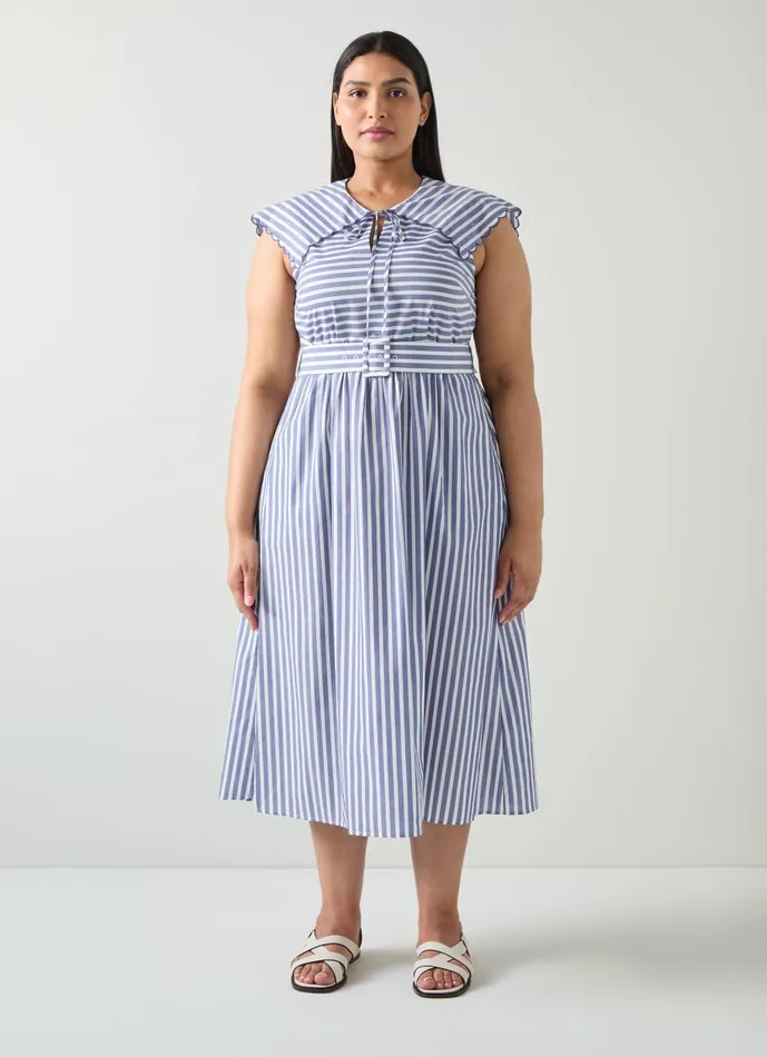 Women Dresses LKBennett Beau Blue And Cream Striped Cotton Sun Dress Navy Cream