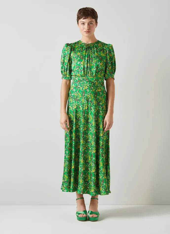 Women Dresses LKBennett Jem Green And Yellow Floral Print Midi Dress Multi
