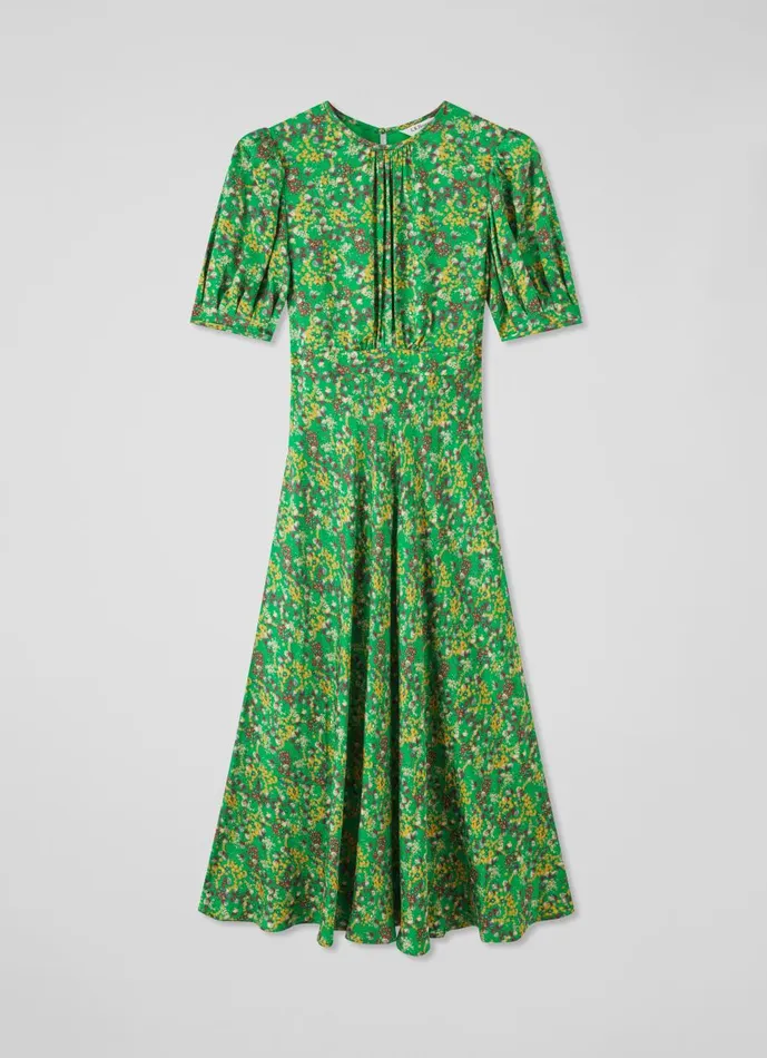 Women Dresses LKBennett Jem Green And Yellow Floral Print Midi Dress Multi