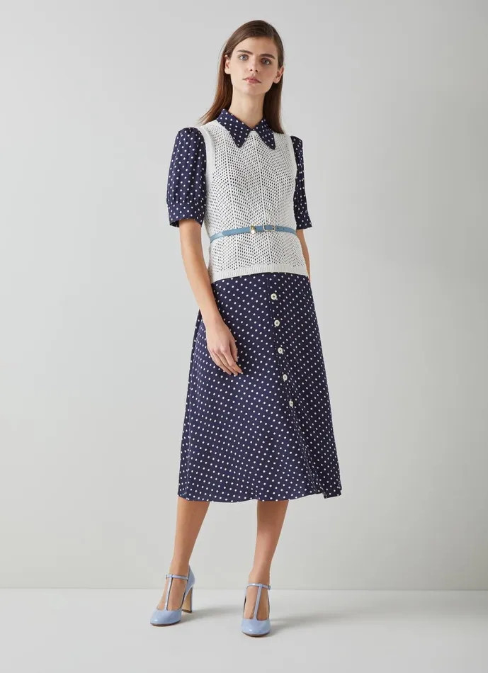 Women Dresses LKBennett Valerie Navy And Cream Shirt Dress Navy Cream
