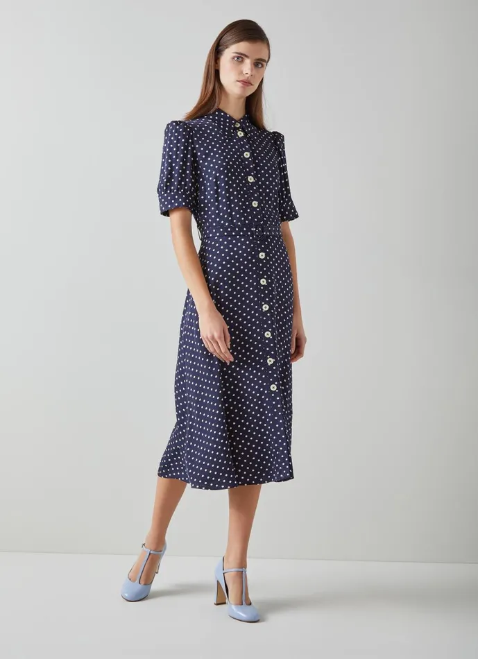 Women Dresses LKBennett Valerie Navy And Cream Shirt Dress Navy Cream