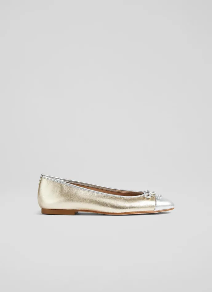 Women Flats LKBennett Kara Metallic Gold And Silver Leather Ballet Flats Silver Women Flats LKBennett Kara Metallic Gold And Silver Leather Ballet Flats Silver