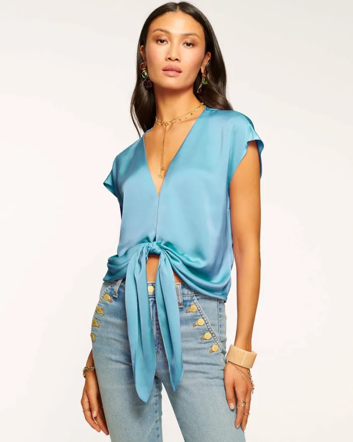 Women Hazel Front Tie Top Navy Ramy Brook Tops