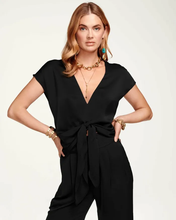 Women Hazel Front Tie Top Navy Ramy Brook Tops