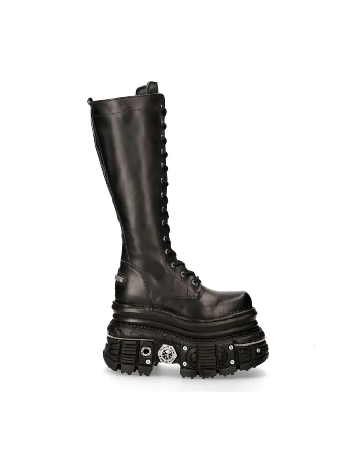 Women High Boot Black Imperfect With Laces M235C11 New Rock High Heels Women High Boot Black Imperfect With Laces M235C11 New Rock High Heels