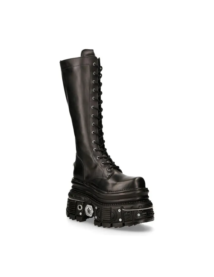 Women High Boot Black Imperfect With Laces M235C11 New Rock High Heels Women High Boot Black Imperfect With Laces M235C11 New Rock High Heels