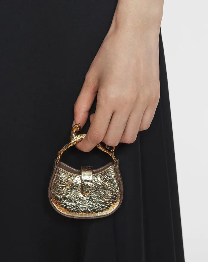 Women Lanvin Wallets and Small Leather Goods Micro Hobo Cat Charm Bag In Crackled Metallic Leather Gold Women Lanvin Wallets and Small Leather Goods Micro Hobo Cat Charm Bag In Crackled Metallic Leather Gold