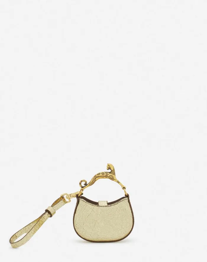 Women Lanvin Wallets and Small Leather Goods Micro Hobo Cat Charm Bag In Crackled Metallic Leather Gold Women Lanvin Wallets and Small Leather Goods Micro Hobo Cat Charm Bag In Crackled Metallic Leather Gold
