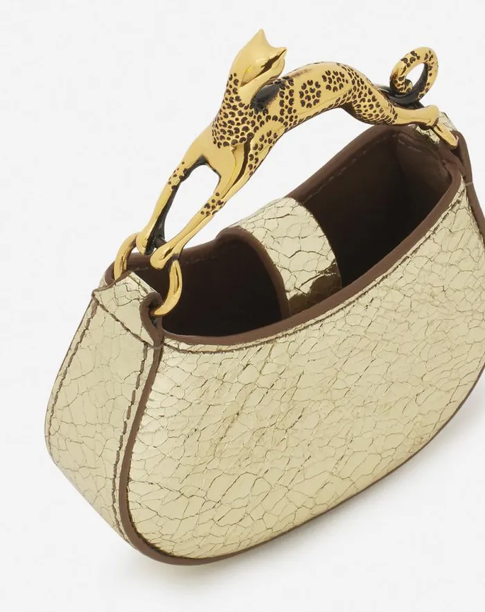 Women Lanvin Wallets and Small Leather Goods Micro Hobo Cat Charm Bag In Crackled Metallic Leather Gold Women Lanvin Wallets and Small Leather Goods Micro Hobo Cat Charm Bag In Crackled Metallic Leather Gold