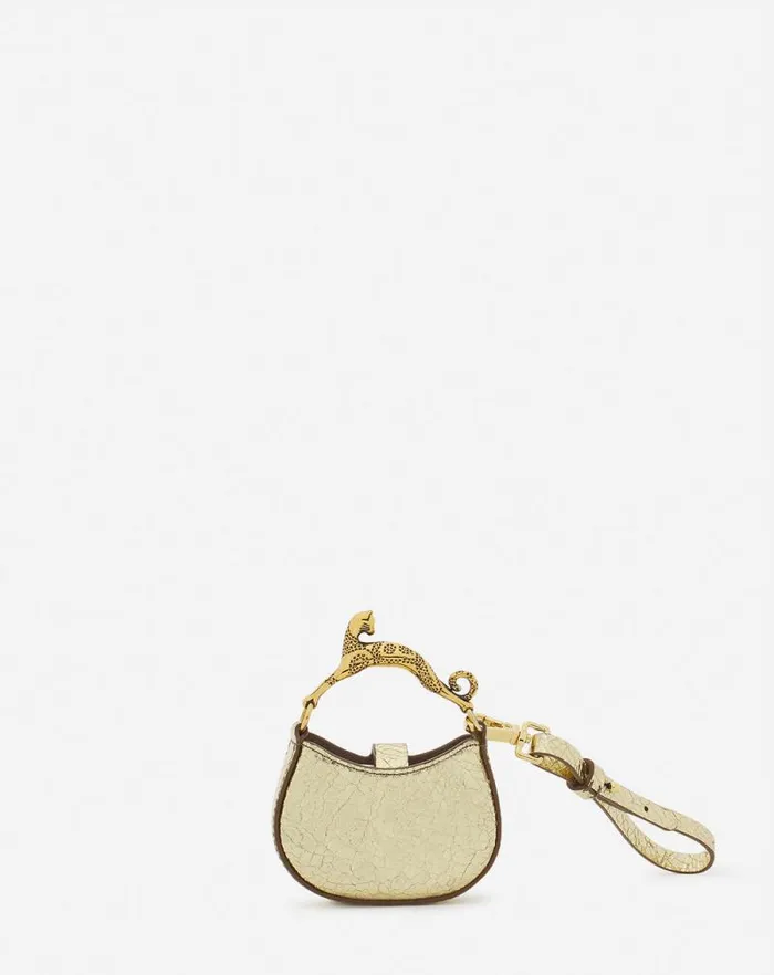 Women Lanvin Wallets and Small Leather Goods Micro Hobo Cat Charm Bag In Crackled Metallic Leather Gold Women Lanvin Wallets and Small Leather Goods Micro Hobo Cat Charm Bag In Crackled Metallic Leather Gold