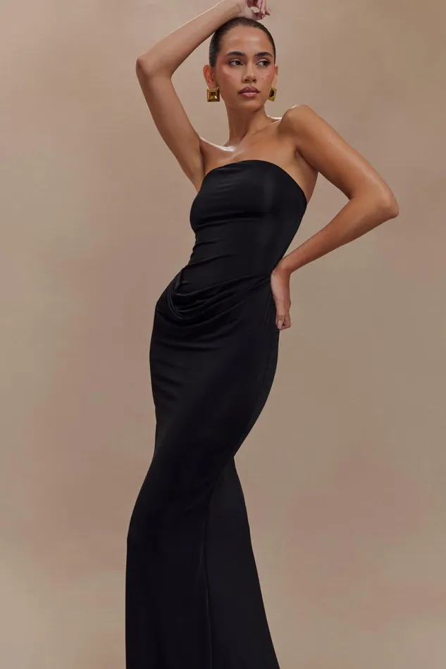 Women Meshki Dresses Madison Strapless Slinky Maxi Dress 8211 Black