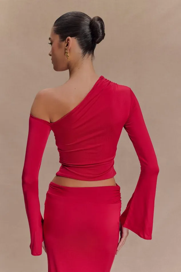 Women Meshki Tops Ainsley Asymmetrical Long Sleeve Top With Floral Hardware 8211 Fuchsia Pink