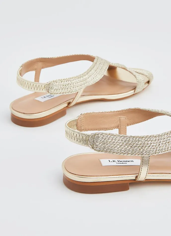 Women Sandals LKBennett Renee Gold Rope Flat Sandals Gold
