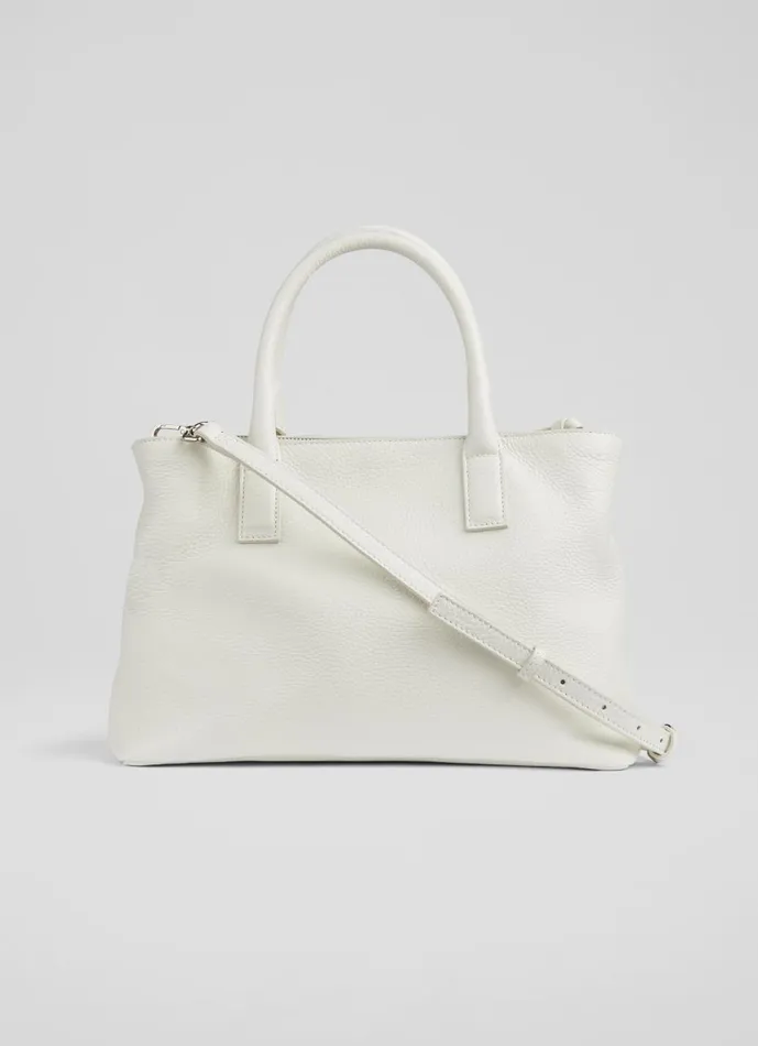 Women Tote Bags LKBennett Lilita White Grainy Leather Tote Bag
