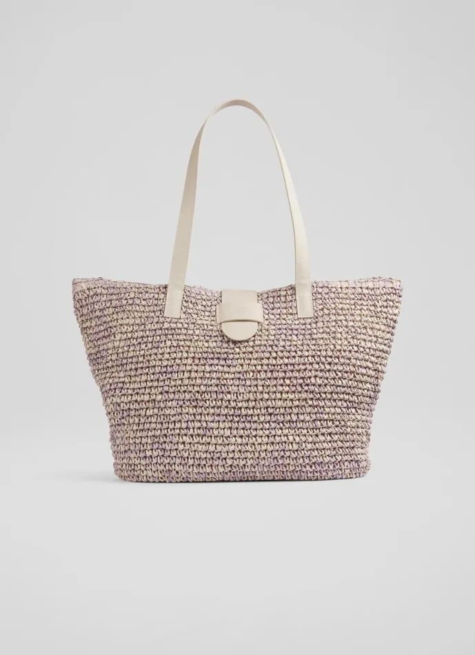 Women Tote Bags LKBennett Tara Purple Raffia Bag