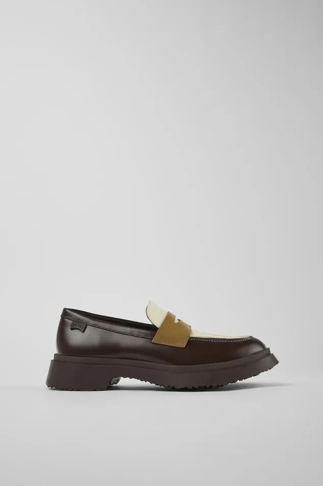 Women Twins Brown And White Leather Loafers Camper Formal Shoes