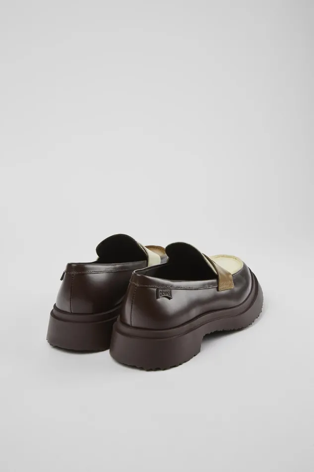 Women Twins Brown And White Leather Loafers Camper Formal Shoes